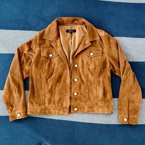Quince Suede Trucker Jacket in Cognac Brown